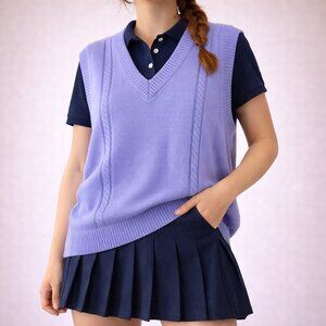 Aritzia Sunday Best Winston Sweater Vest Purple Cable Knit Merino Wool Sz Small